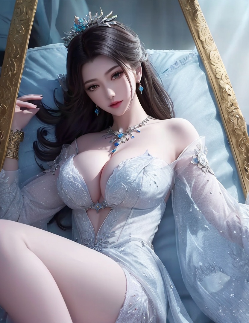 <lora:520-DA-诛仙CG-陆雪琪:0.8>(,1girl, ,best quality, ),looking at viewer,masterpiece, ((((1girl, solo , lying, )))) (cleavage), (), ,ultra realistic 8k cg,   clean, masterpiece,      (( , )),,  , unreal, science fiction, luxury, jewelry, diamond, gold, pearl, gem, sapphire, ruby, emerald, intricate detail, delicate pattern, charming, alluring, seductive, erotic, enchanting, hair ornament, necklace, earrings, bracelet, armlet,halo,(cleavage),, (),