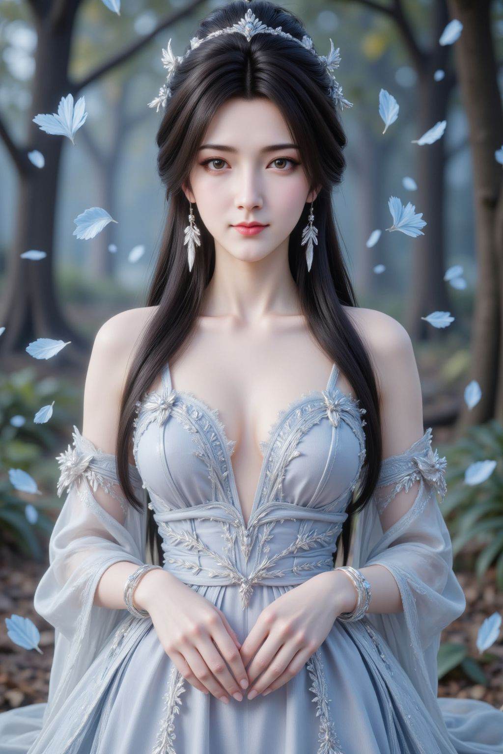 A digital art rendering of a beautiful Asian woman,  appearing to be in her late teens to early twenties,  with long on Te...