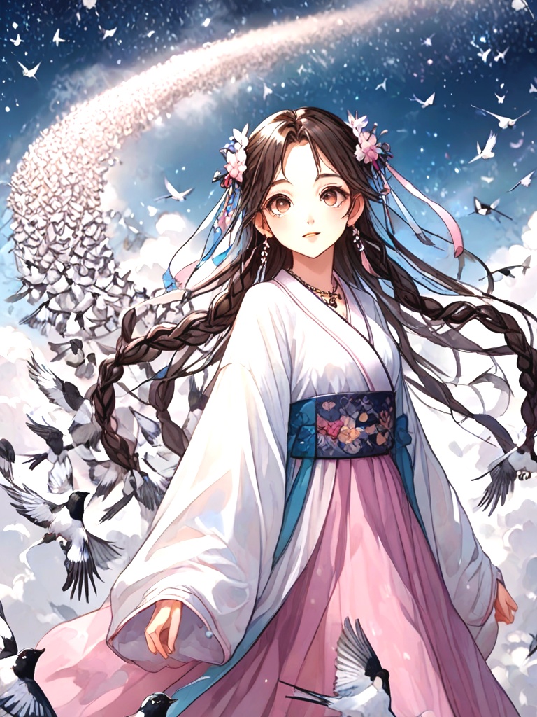 source_anime,  magpie bridge,  birds flock on Tensor.Art