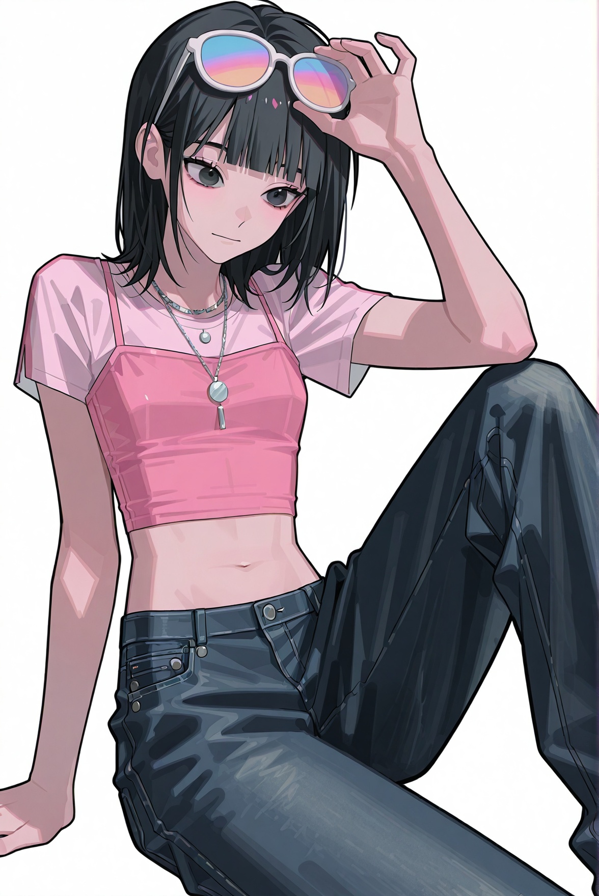 pink crop top,  sleeveless shirt,  necklace on Tensor.Art