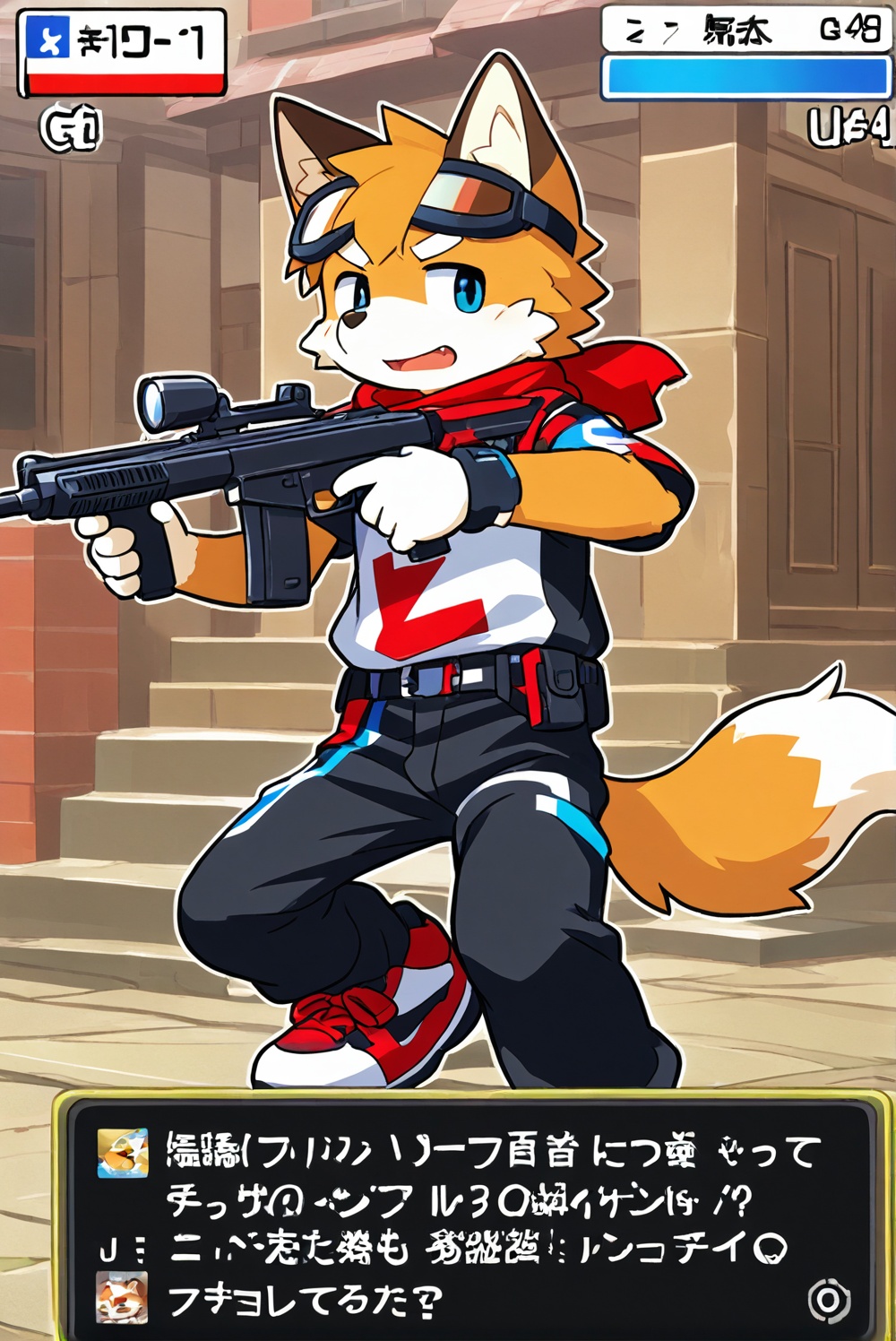 furry,1boy,random action,game ui,status_bar,game style,<lora:GZAM:0.5>,