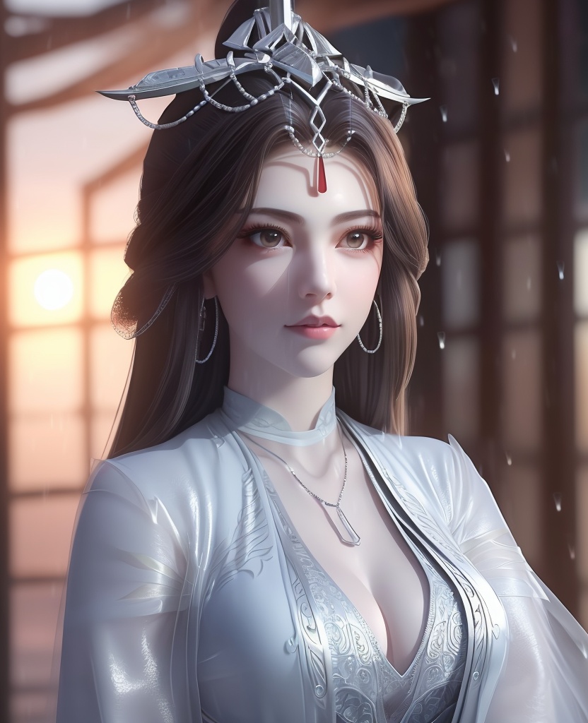 <lora:557-DA-百炼成神-玉婆婆:0.8>(,1girl, ,best quality, ),looking at viewer,  ,,ultra detailed 8k cg, ultra detailed background ,ultra realistic 8k cg,          cinematic lighting, cinematic bloom, (( , )),,  , unreal, science fiction,  luxury, jewelry, diamond, pearl, gem, sapphire, ruby, emerald, intricate detail, delicate pattern, charming, alluring, seductive, erotic, enchanting, hair ornament, necklace, earrings, bracelet, armlet,halo,masterpiece, (( , )),, realistic,science fiction,mole,   ,cherry blossoms,,(((Best quality, masterpiece, ultra high res, (photorealistic:1.4), raw photo, 1girl, ,rain, , sunlight, sunset, qianqiu wanxia,     )))  (cleavage), (),