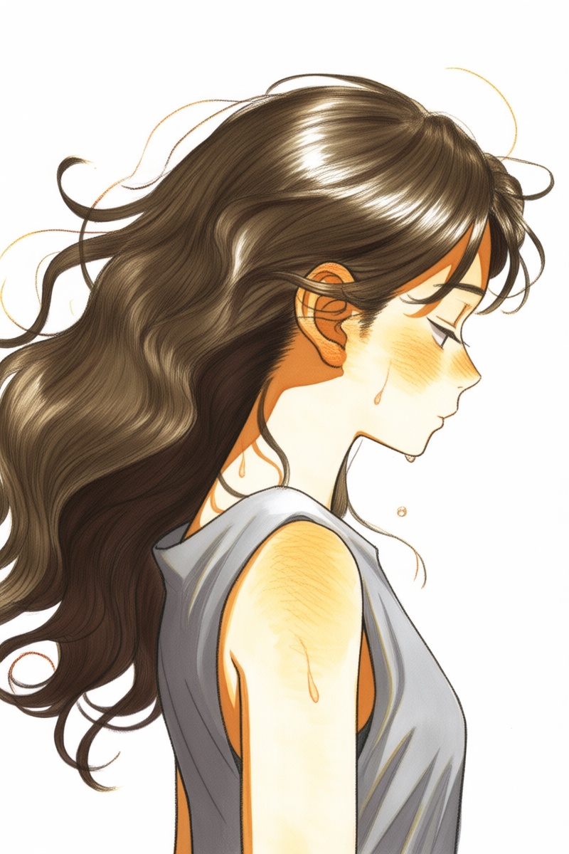 @nnsst,  The image is a drawing of a young woman viewed from the side,  facing left. She has long on Tensor.Art