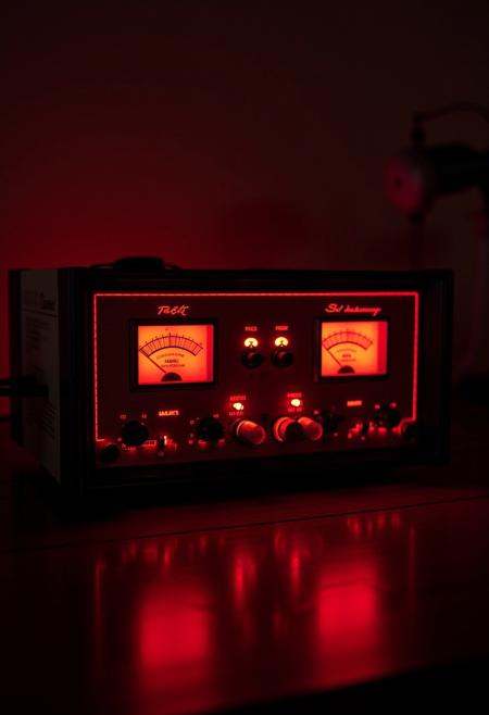 red computer unit,  red glowing dials,  dark atmosphere on Tensor.Art