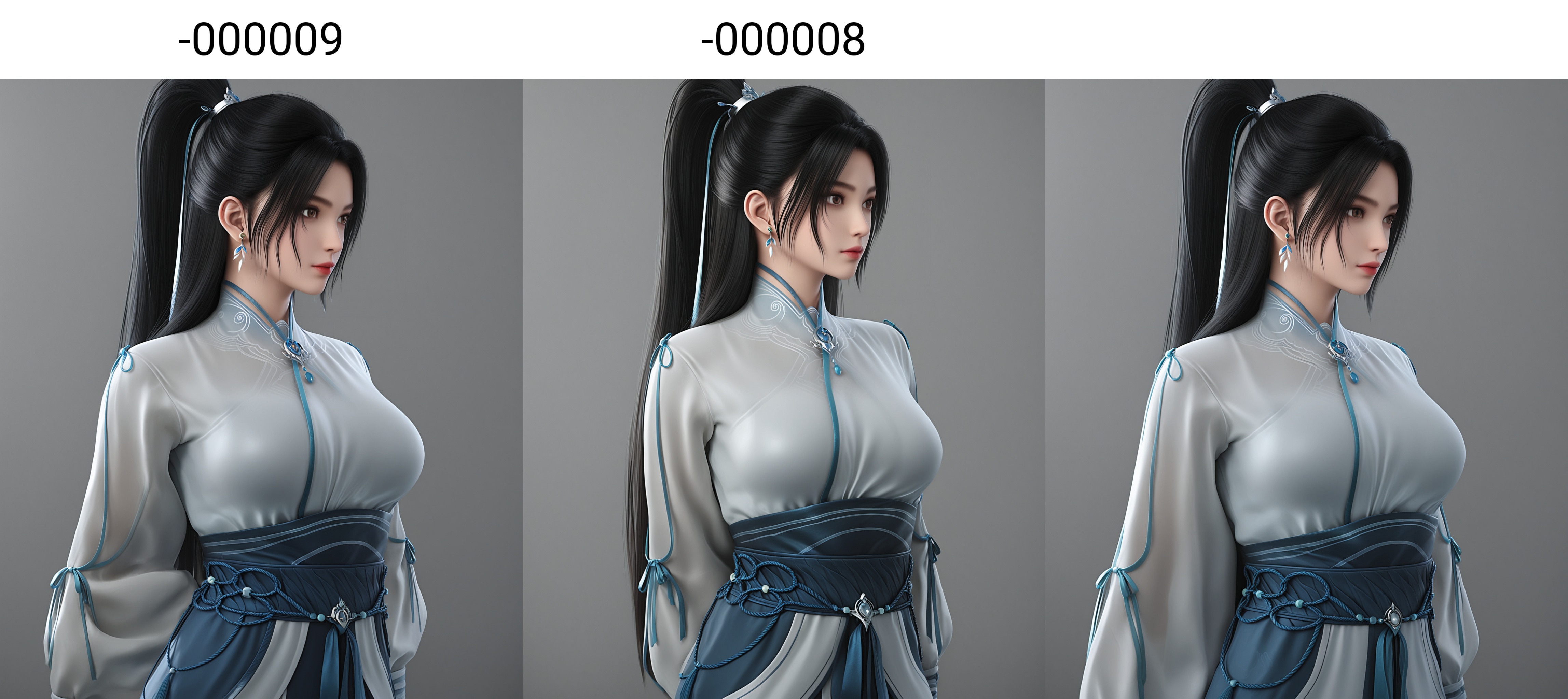 (score_9),masterpiece,best quality,absurdres,highres,BREAKwhite_skin,(fair_skin:1.1),<lora:宁姚-ill-000009:0.85>,ningyao,1girl,solo,long hair,black hair,ponytail,jewelry,earrings,brown eyes,chinese clothes,sash,collarbone,(large breasts),puffy chest,looking at viewer,happy_birthday,happy_new_year,front view,(upper body),BREAKsimple background,Tyndall effect,Cinematic Lighting,Volumetric Lighting,