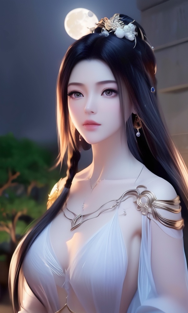 (,1girl, ,best quality, ),looking at viewer, <lora:395-DA-凡人修仙传-紫灵:0.8> ,ultra detailed background,ultra detailed background,ultra realistic 8k cg, ,masterpiece, (( , )),, ,fiction,mole,,tamari \(flawless\),     ,(()), (),  ,see-through, lace, (((, solo, moon, , bare_tree, )))(()), , jewelry, necklace, solo, , , , hair_ornament, , earrings,large breasts,,  , ,