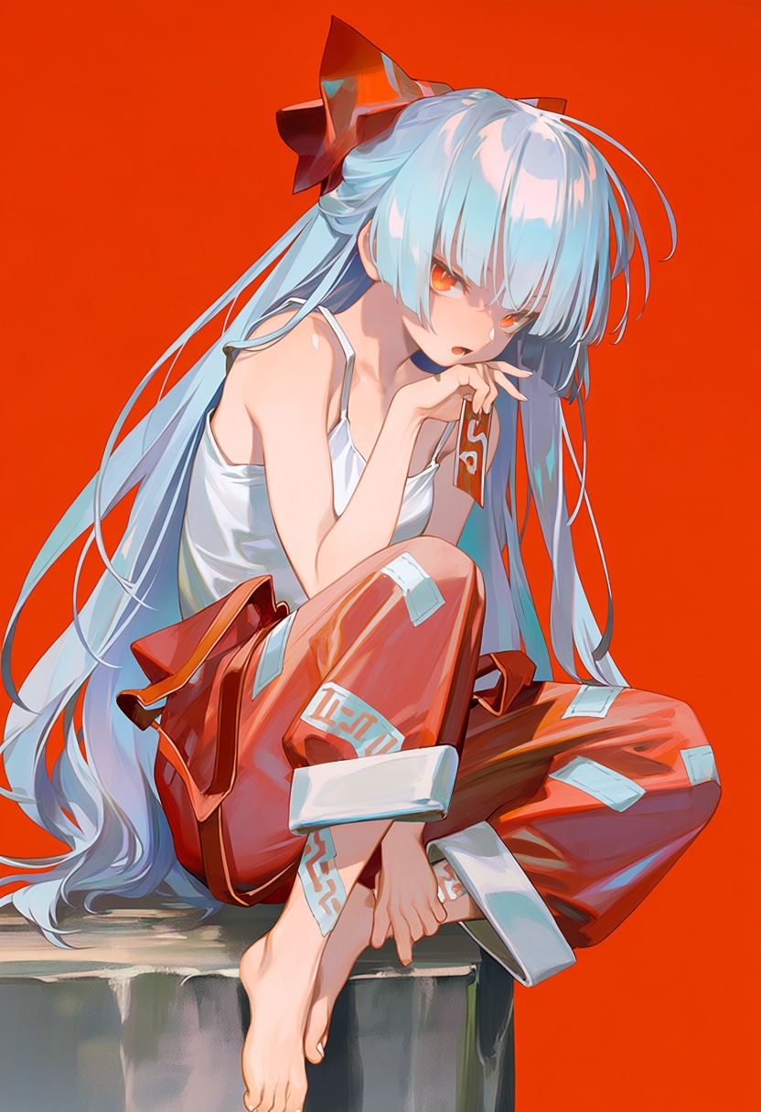 1girl,  fujiwara no mokou,  long hair on Tensor.Art
