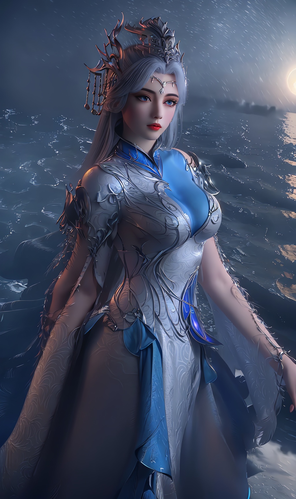 3D,masterpiece,(best quality),official art, extremely detailed cg 8k wallpaper,((crystalstexture skin)), (extremely delicate and beautiful),(highly detailed),(1girl), (solo), (jewelry), (breasts), (earrings), (black_hair),(hair),(hair_ornament),(handwear),  (long_hair), (medium_breasts), (clothes),(dress),(skirt),(long_sleeves) ,((upper body)),(crown:0.999)(sunshine, outdoor,),((looking_at_viewer)),((Facing the camera)),, <lora:hipoly3DModelLora_v10:0.3>