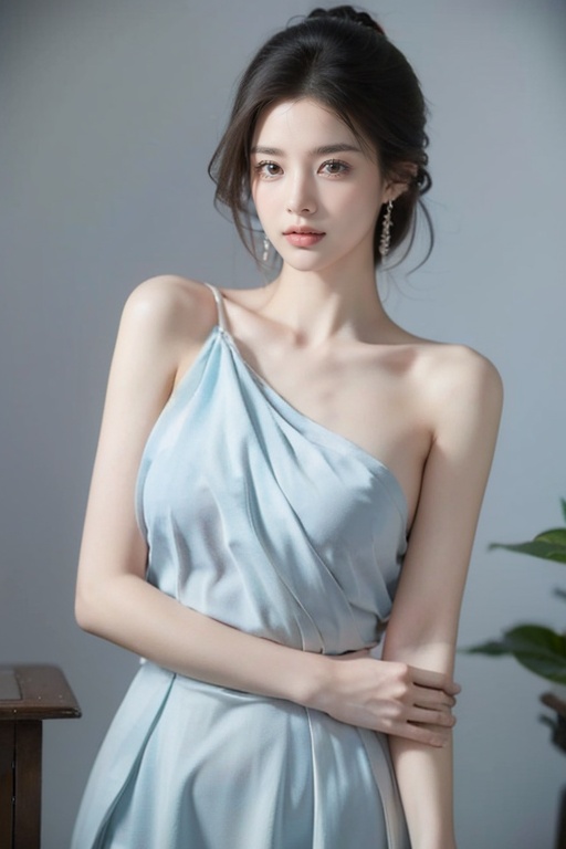 1girl, (best quality, masterpiece, ultra-high resolution, 4K, HDR, UHD, 64K,photograph), (photorealistic:1.3, realistic:1.3),depth of field, (curve: 1.2),exquisite eyes,elegant posture,(an extremely delicate and beautiful), (best quality), (masterpiece),intricate detail,(Simple background:1.2),(The whole body:1.5),china dress,dolichoscelia,standing