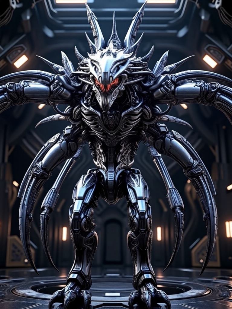 mecha,An extraterrestrial organism, Solo, Yesbian,dynamicposes, ((((with complex body structures and subsurface scattering)))), it has exquisite functions in science fiction environments, with luminescence, sparks, and lighting, optimal quality, tmasterview, Photorealistic, highly detailed, eccentric, and illusory 5 renderings