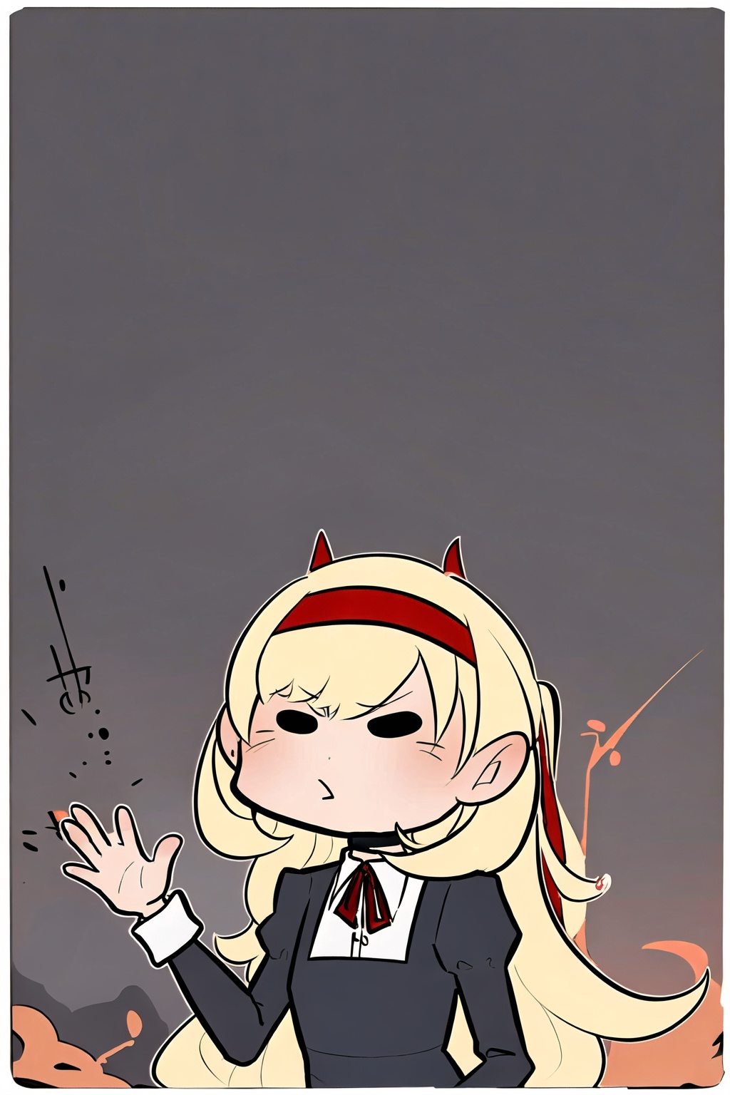 1girl,wsdxj,solo,ojousama,age regression,red headband,red bowtie,evil atmosphere,highres,waving,chibi, 