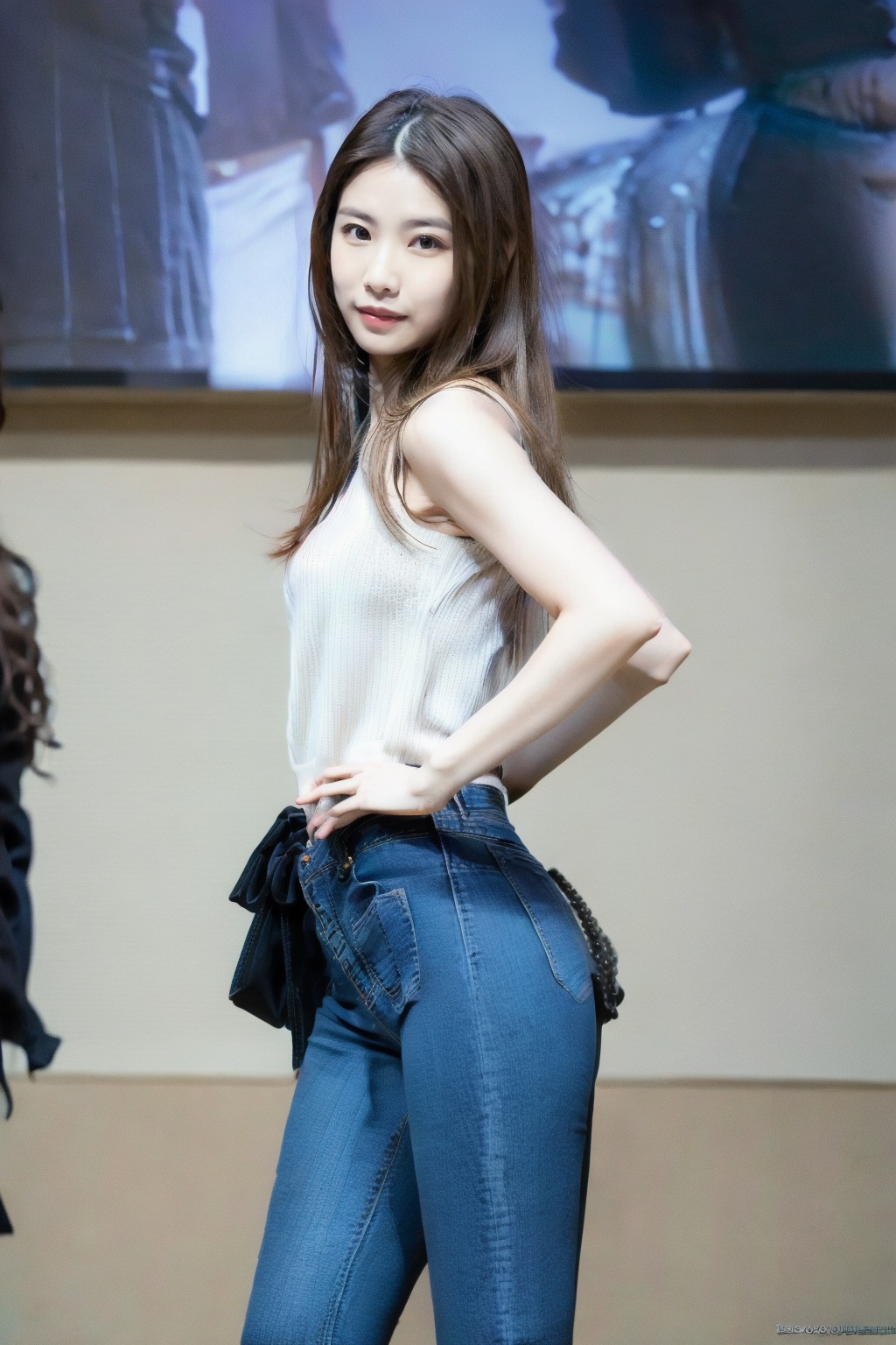 (1girl:1.3), (best quality, masterpiece, ultra high resolution),(photorealistic:1.3), (realistic:1.3), depth of field, (day:1.2), (cinematic lighting:1.2),  (PureErosFace_V1:0.8),(ulzzang-6500:0.3), full body,  (skinny jeans:1.2) , beautiful face, near, facing to camera<lora:JeansCathy:0.8>