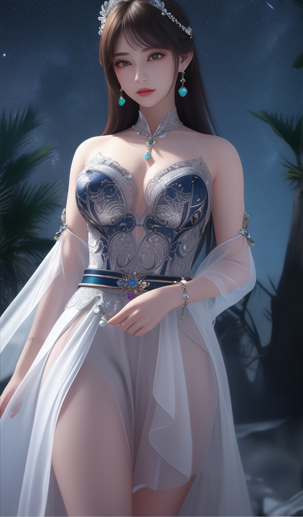 <lora:606-DA-百炼成神-小玉:0.8>(,1girl, ,best quality, ),looking at viewer,masterpiece(,1girl,night, starry sky, milky way,outdoors, full moon,  night sky, darkness,  world of darkness, , ) ,ultra realistic 8k cg,   clean, masterpiece,     (( , )),, , , prestige, luxury, jewelry, diamond, gold, pearl, gem, sapphire, ruby, emerald, intricate detail, delicate pattern, charming, alluring, seductive, erotic, enchanting, hair ornament, necklace, earrings, bracelet, armlet,halo((, )), (),