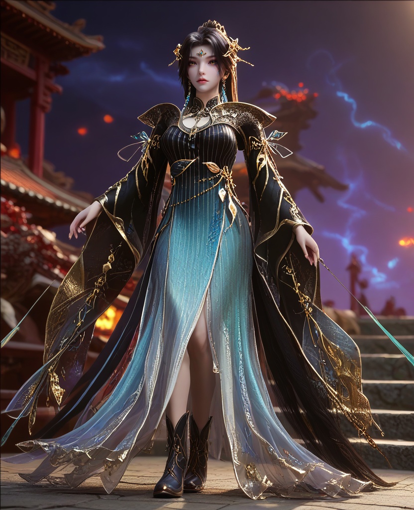 (oriental architecture, elegant decor, sophisticated style:1.1),(Hands pressed against the wall, knees slightly bent, hips thrust back invitingly, she embodies the raw animalistic nature of lust that drives us all to seek out new heights of pleasure:1.1),group profile,(large breasts:1.2),<lora:XL16云深不知梦羲和第9集:0.95>,miss xihe,ombre gown,yellow eyes,forehead jewel,black hair,absurdly long hair,traditional chinese updo with long cascading hair,hair ornament,jewelry,earrings,wide sleeves,boots,eyeshadow,, score_9,score_8_up,score_7_up,score_6_up,score_5_up,score_4_up,3d rendering,tag1,tag2, Cinematic Lighting,backlighting,