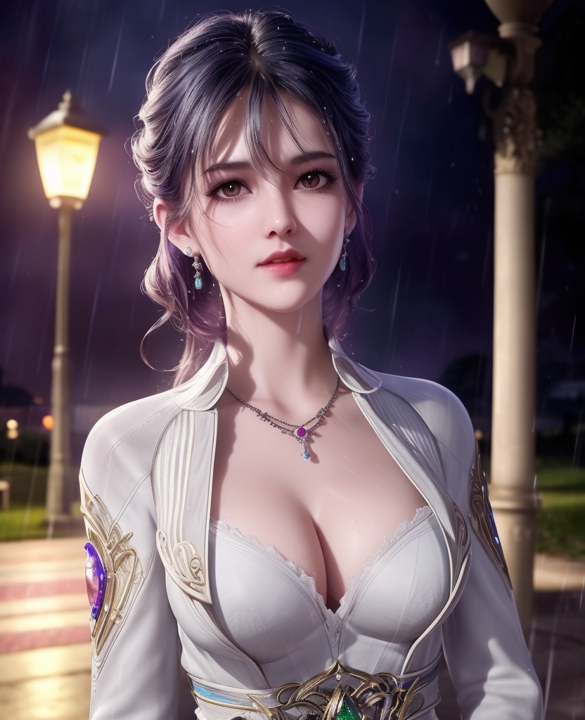 <lora:558-DA-斗罗大陆-王冬:0.8>(,1girl, ,best quality, ),looking at viewer, ,ultra detailed 8k cg, ultra detailed background,  ultra realistic 8k cg,          cinematic lighting, cinematic bloom, (( , )),,  , unreal, science fiction,  luxury, jewelry, diamond, pearl, gem, sapphire, ruby, emerald, intricate detail, delicate pattern, charming, alluring, seductive, erotic, enchanting, hair ornament, necklace, earrings, bracelet, armlet,halo,masterpiece, (( , )),,  ,cherry blossoms,(((, night,night sky,lamppost,  ultra high res, (photorealistic:1.4), raw photo, 1girl, , rain, sweat, ,wet, )))(( , ))   (cleavage), (),