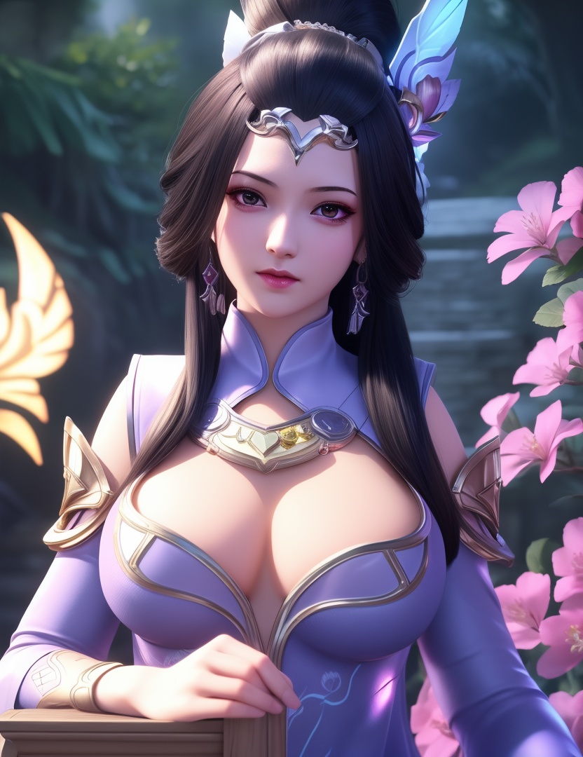 <lora:529-DA-诛仙-幽姨:0.8>(,1girl, ,best quality, ),looking at viewer,  ,ultra detailed background,ultra detailed background,ultra realistic 8k cg,, ,masterpiece, (( , )),, , , spirit blossom \(league of legends\),   ,   (cleavage), (), ,,