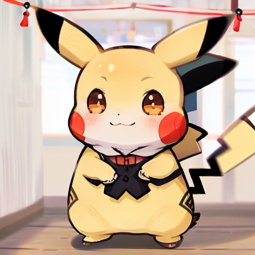 <lora:bichi style:1>,bichi style,Pikachu, solo, standing, full body, brown eyes, closed mouth, blurry, smile