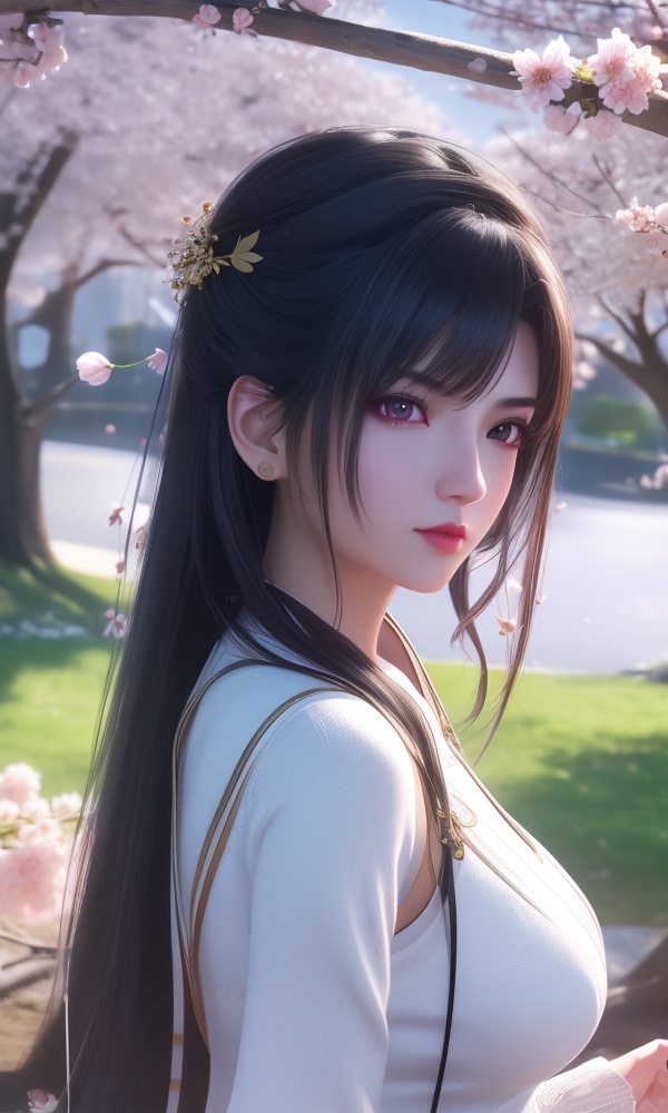 (,1girl, ,best quality, ),looking at viewer, <lora:404-DA-仙逆-凤栾:0.8> ultra detailed background,ultra realistic 8k cg,ultra detailed 8k cg,masterpiece,upper body,  (( , )),, ,science fiction,mole, ultra realistic 8k cg, ,tamari \(flawless\),   ,outdoors, sun,sunlight, cherry blossoms,      (()), (), 