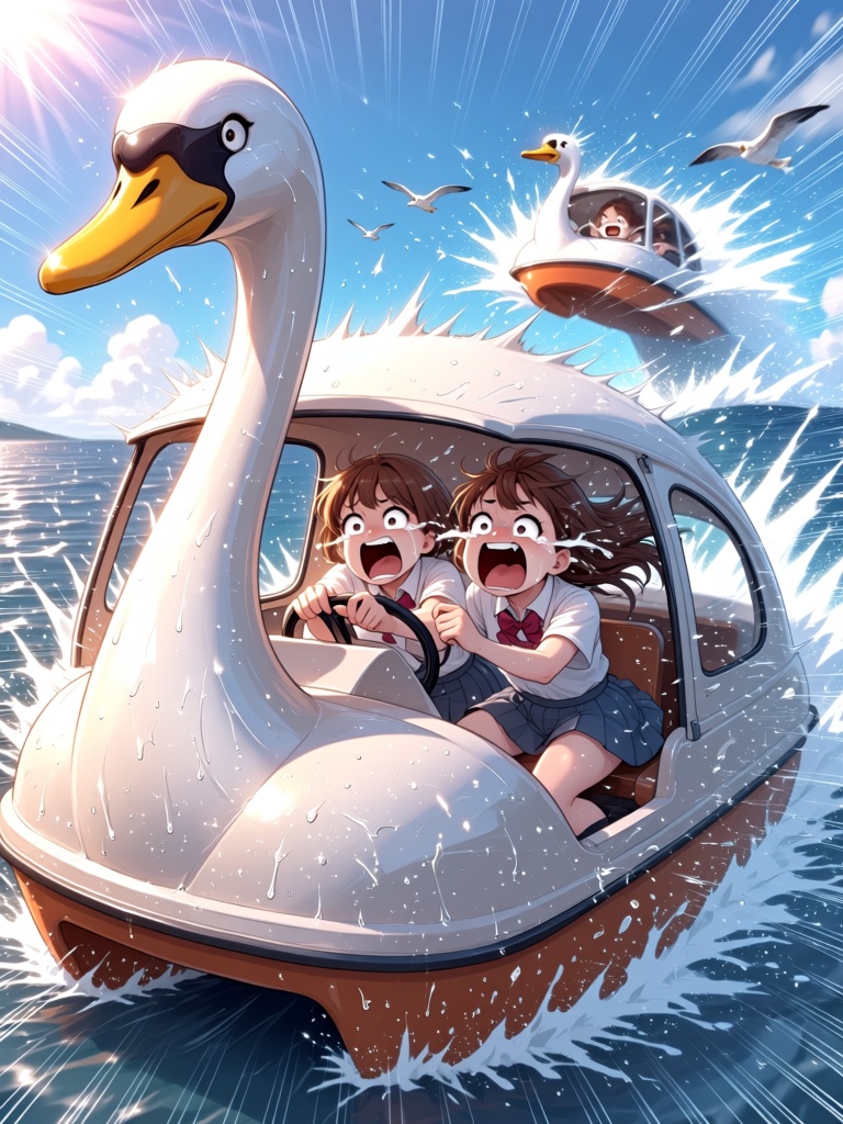 swan watercraft,  white watercraft,  steering wheel on Tensor.Art
