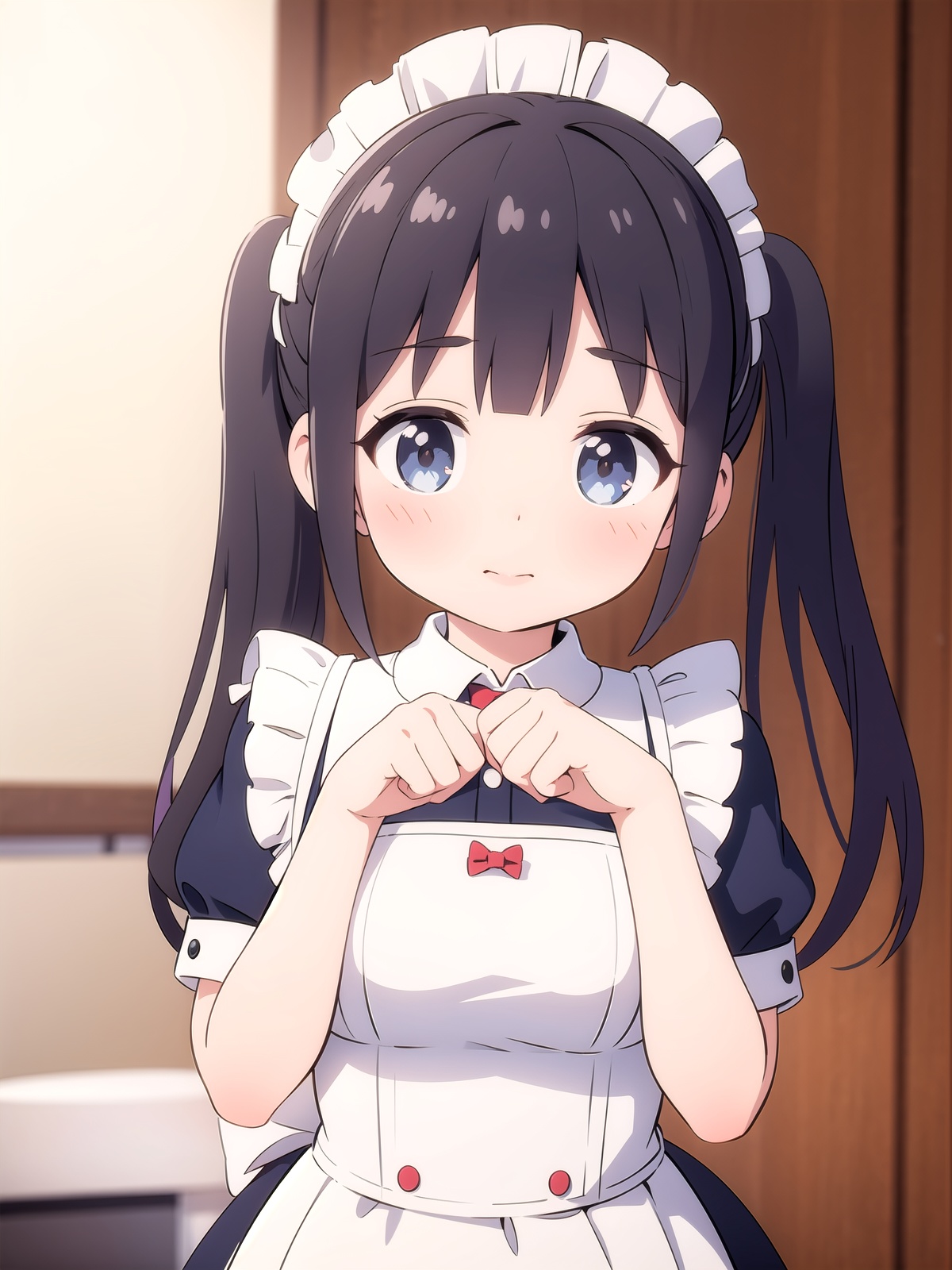 (best quality),((masterpiece)),1girl,paw pose,medium breasts,maid,paw print,twintails,upper body,