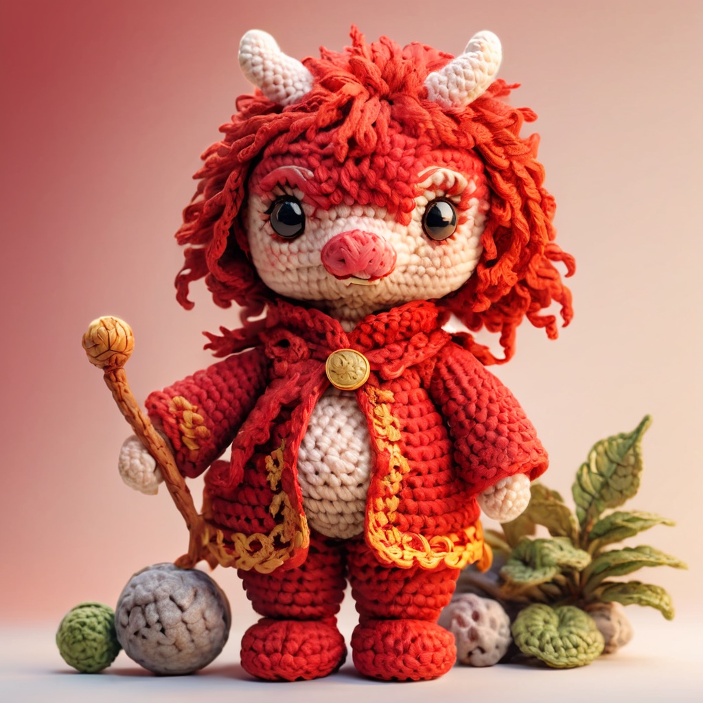 (Masterpiece, Best Quality,),8K,Chinese Dragon,Red Dragon,Dragon,IP,Solo,Crochet,Simple Background,In Simple Scene,Looking at the Viewer,Interior,Color Blend Greet,Standing,Full Body,<lora:knittingXL:1>