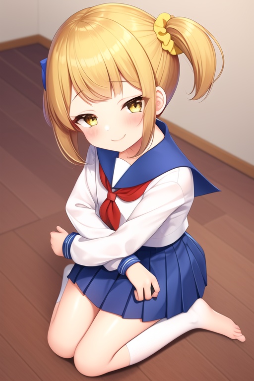 Popuko,1girl,simple background,blonde hair,popuko,sitting,yellow eyes,hair ornament,hair scrunchie,barefoot,solo,red bow,short hair,pipimi,bangs,chibi,full body,<lora:pozi (1):0.7>,school uniform,skirt,long hair,heart,serafuku,hair bow,closed eyes,bow,sidelocks,socks,blonde hair,hair scrunchie,blue skirt,hair ornament,shoes,yellow scrunchie,scrunchie,short hair,smile,hug,pleated skirt,blush,bangs,sailor collar,neckerchief,red bow,long sleeves,two side up,red neckerchief,kneehighs,blue hair,shirt,indoor,