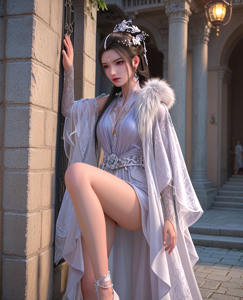 (oriental architecture, elegant decor, sophisticated style:1.1),(Leaning against a wall, legs crossed at the ankles,:1.1),pubic hair,(rape:1.3),skirt mentioned waist,pantyshot,skirt lift,revealing her lower body,(breasts:1.2),<lora:XL少白醉春风玥瑶:0.8>,miss yueyao,chiffon dress layered on top of slit peplos,black hair,long hair,hair ornament,hair bun,hair flower,crescent earrings,jewelry,shoulder pearl chain,left shoulder fur trim,left shoulder shawl,sash,forehead jewel,beads under eye,lace opera length gloves,, score_9,score_8_up,score_7_up,score_6_up,score_5_up,score_4_up,3d rendering,tag1,tag2, Cinematic Lighting,backlighting,