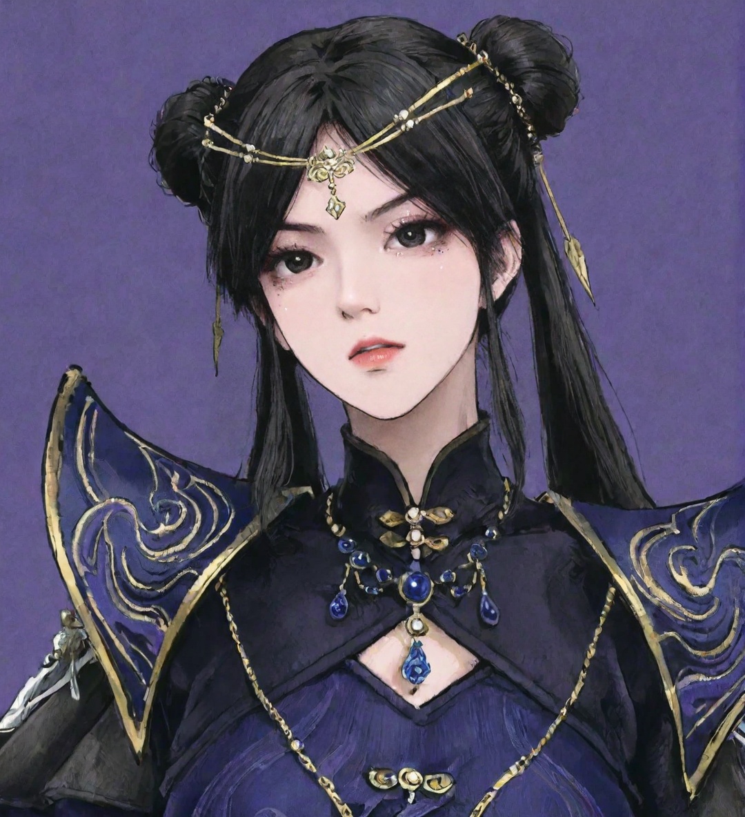 ((very awa)),solo,highly detailed,(best quality),((masterpiece)),1girl,<lora:鸽正则nbXL:0.3>,ge,chi,<lora:chi正则100nbXL:0.8>,painting \(medium\),large breasts,<lora:李少英nbXL:0.8>,lishaoying,black hair,hair bun,double bun,simple background,