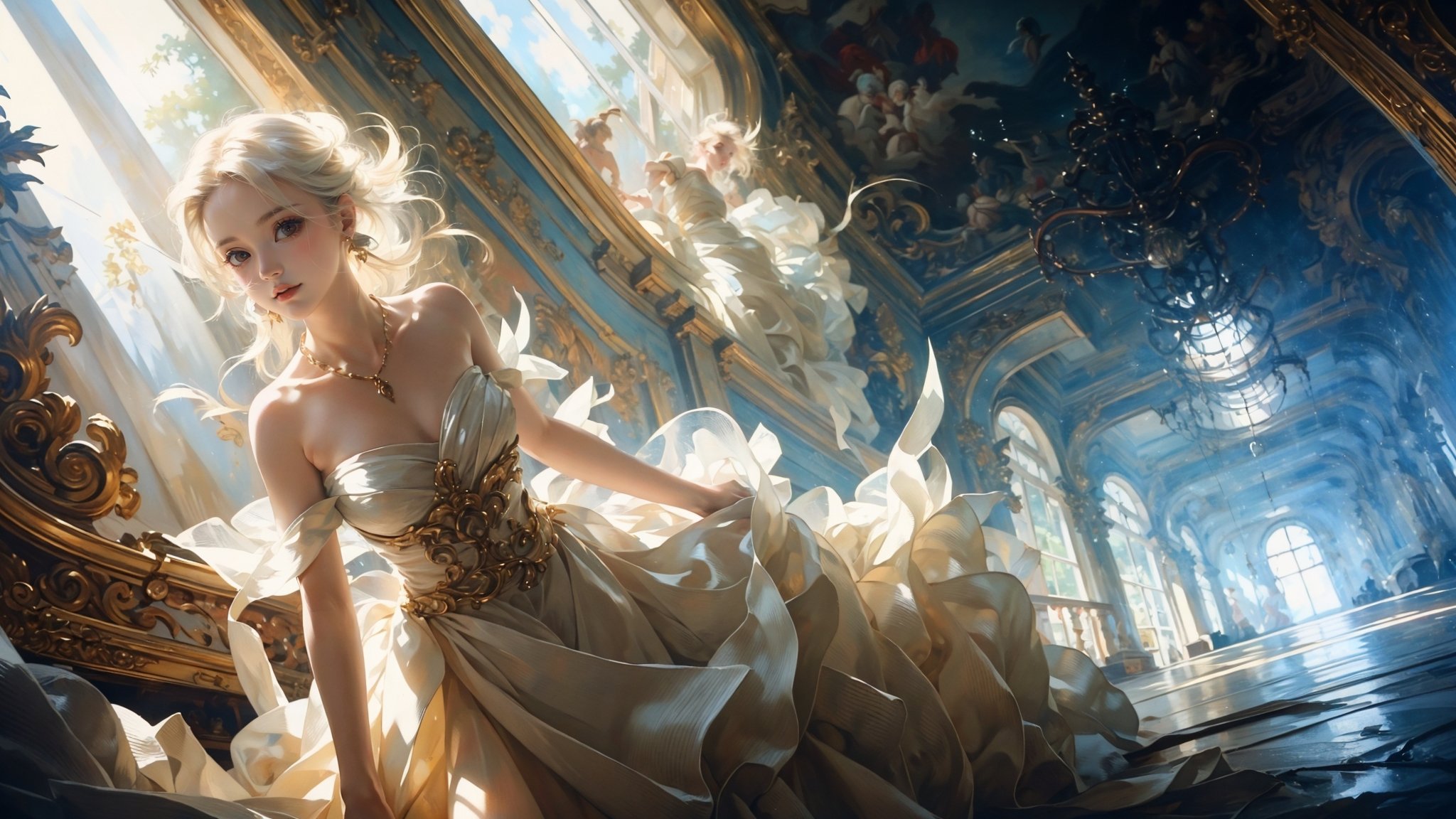 Low Angle shooting,  super wide lens,  Rococo style on Tensor.Art