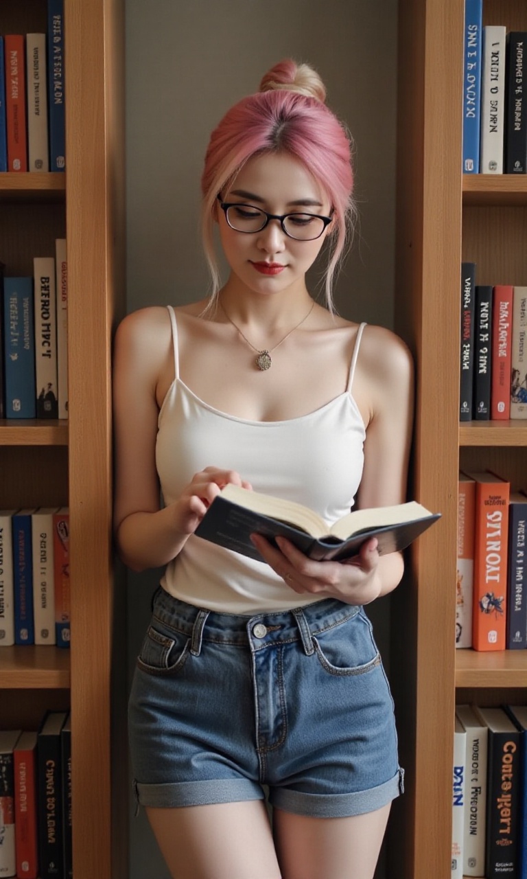 This is a real high-definition photo,  This is a warm and cozy photo. In the photo,  there is a woman standing between tal...