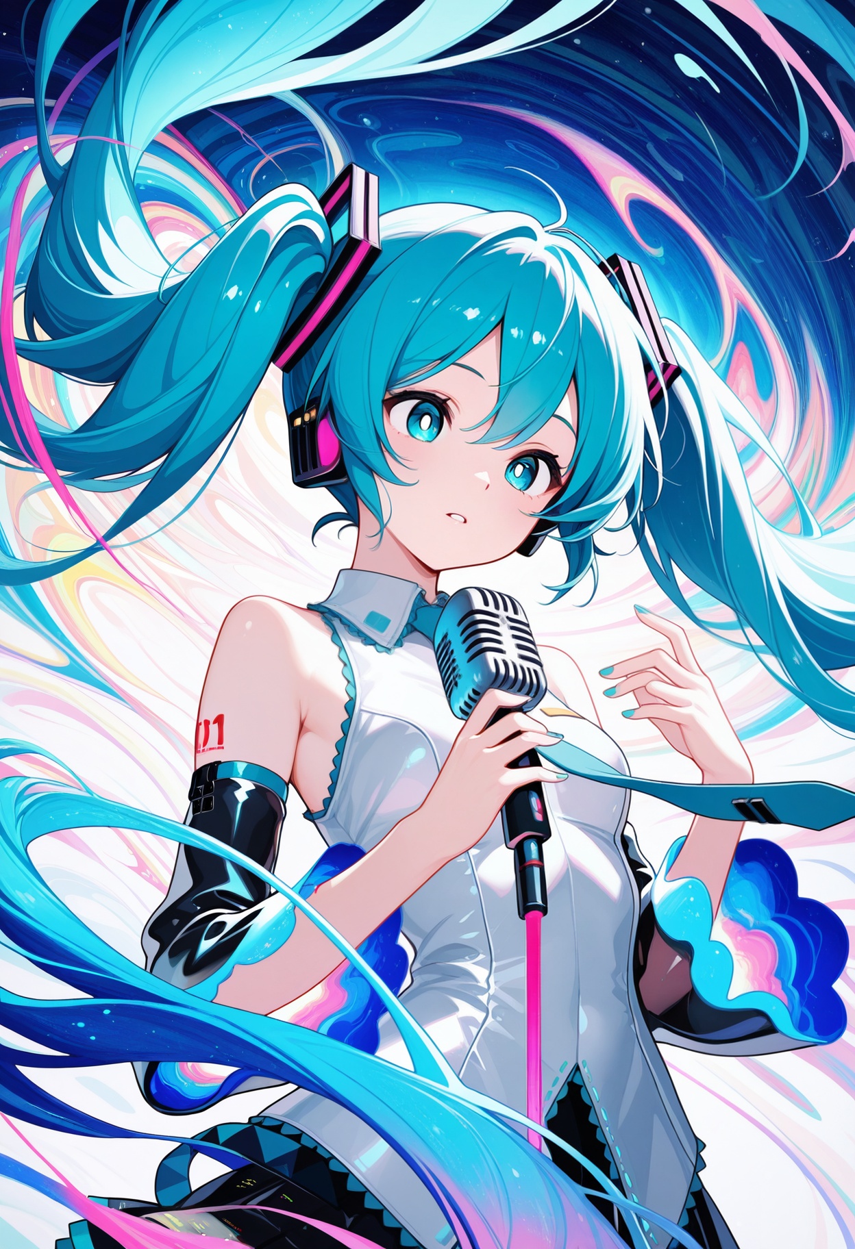 1girl,  hatsune miku,  white pupils on Tensor.Art