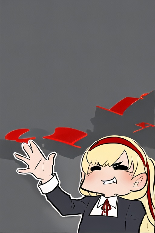 1girl,wsdxj,chibi,solo,ojousama,age regression,red headband,red bowtie,evil atmosphere,highres,waving,