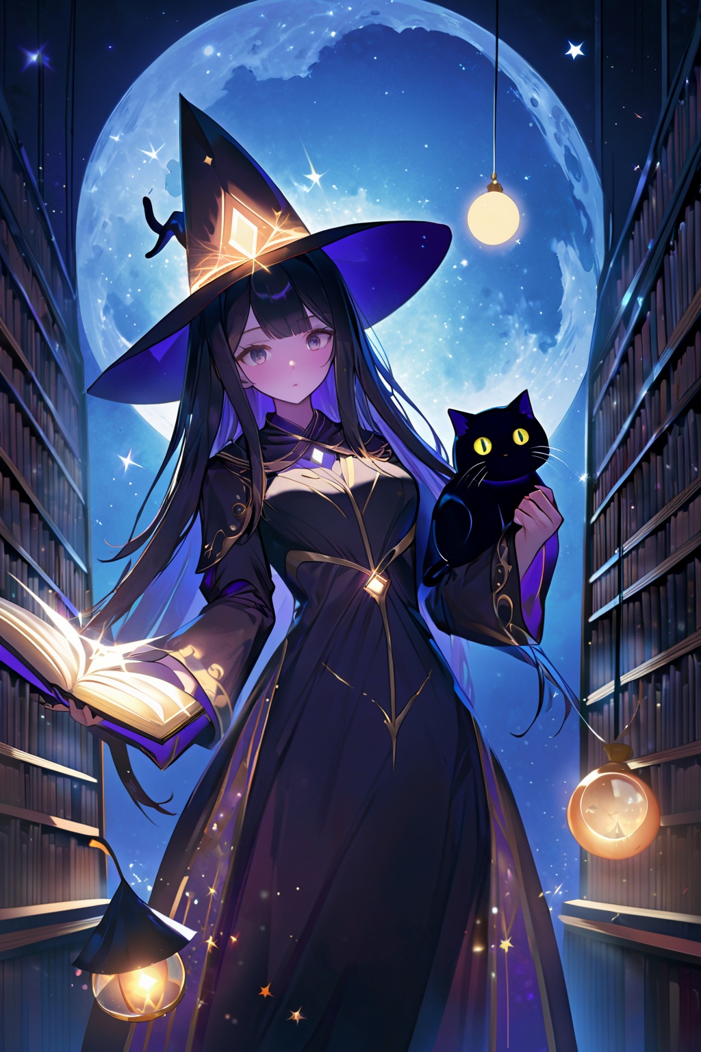 wizard,  1 girl,  illuminated by the moonlight on Tensor.Art