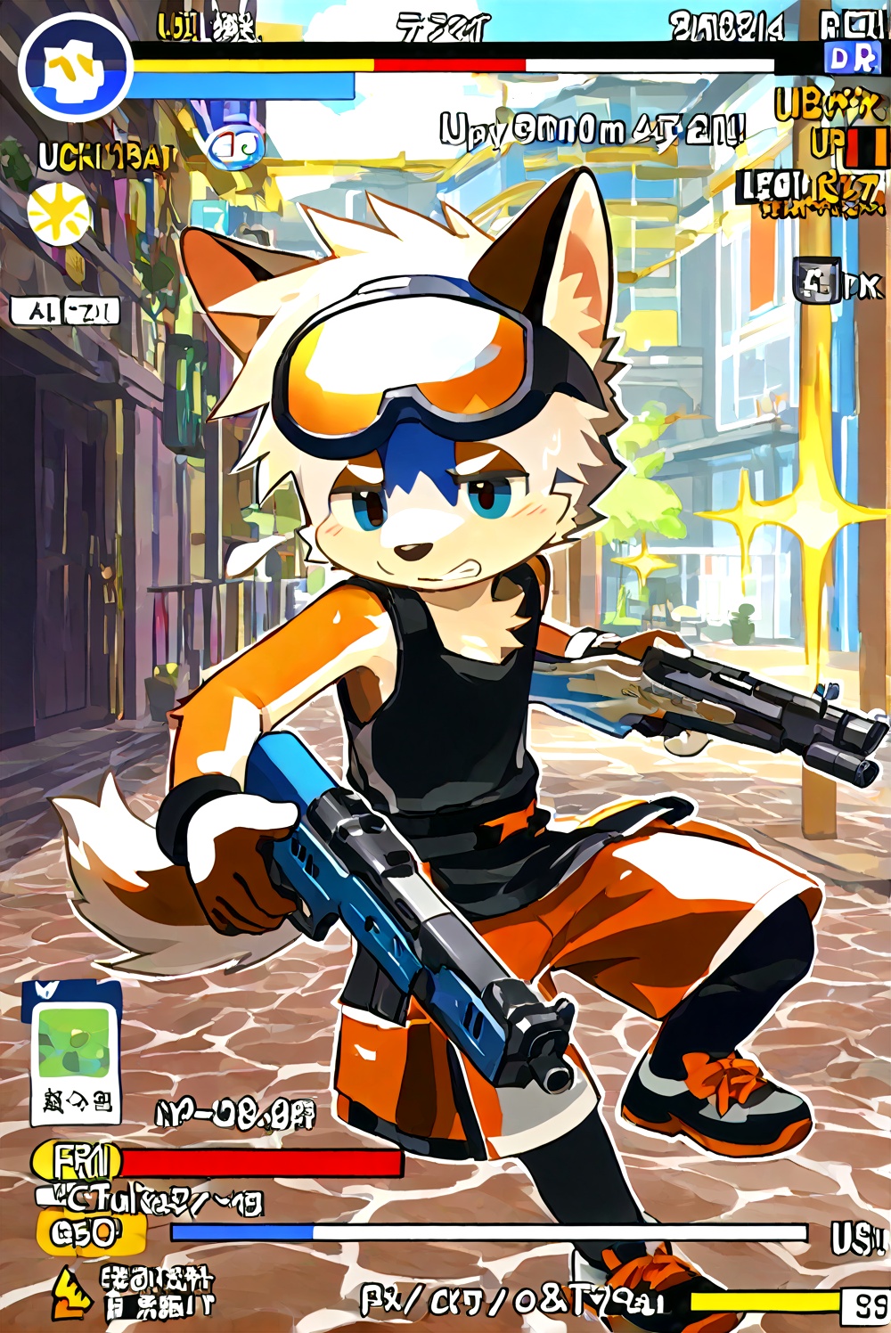 furry,1boy,random action,game ui,status_bar,<lora:electronic game style（涂鸦工坊α）:0.6>,