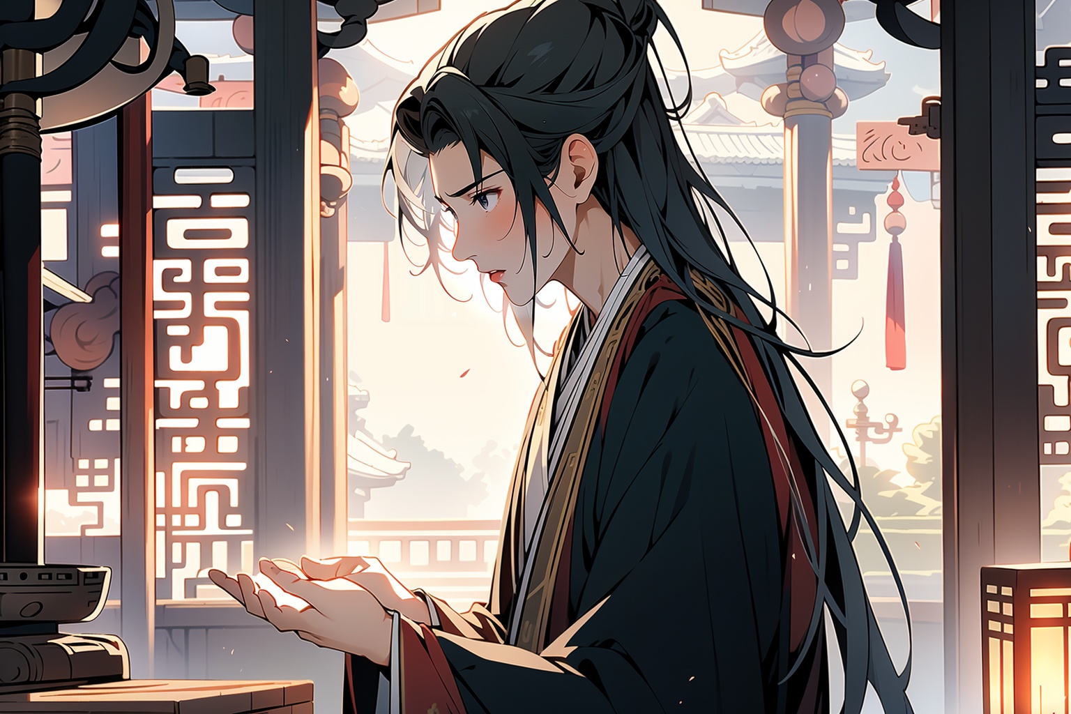 (masterpiece:1.2),best quality,highres,extremely detailed CG,perfect lighting,8k wallpaper,anime,comic,(1boy:1.2),front,antique,hanfu,<lora:FF_20240306163600-000008:1>,