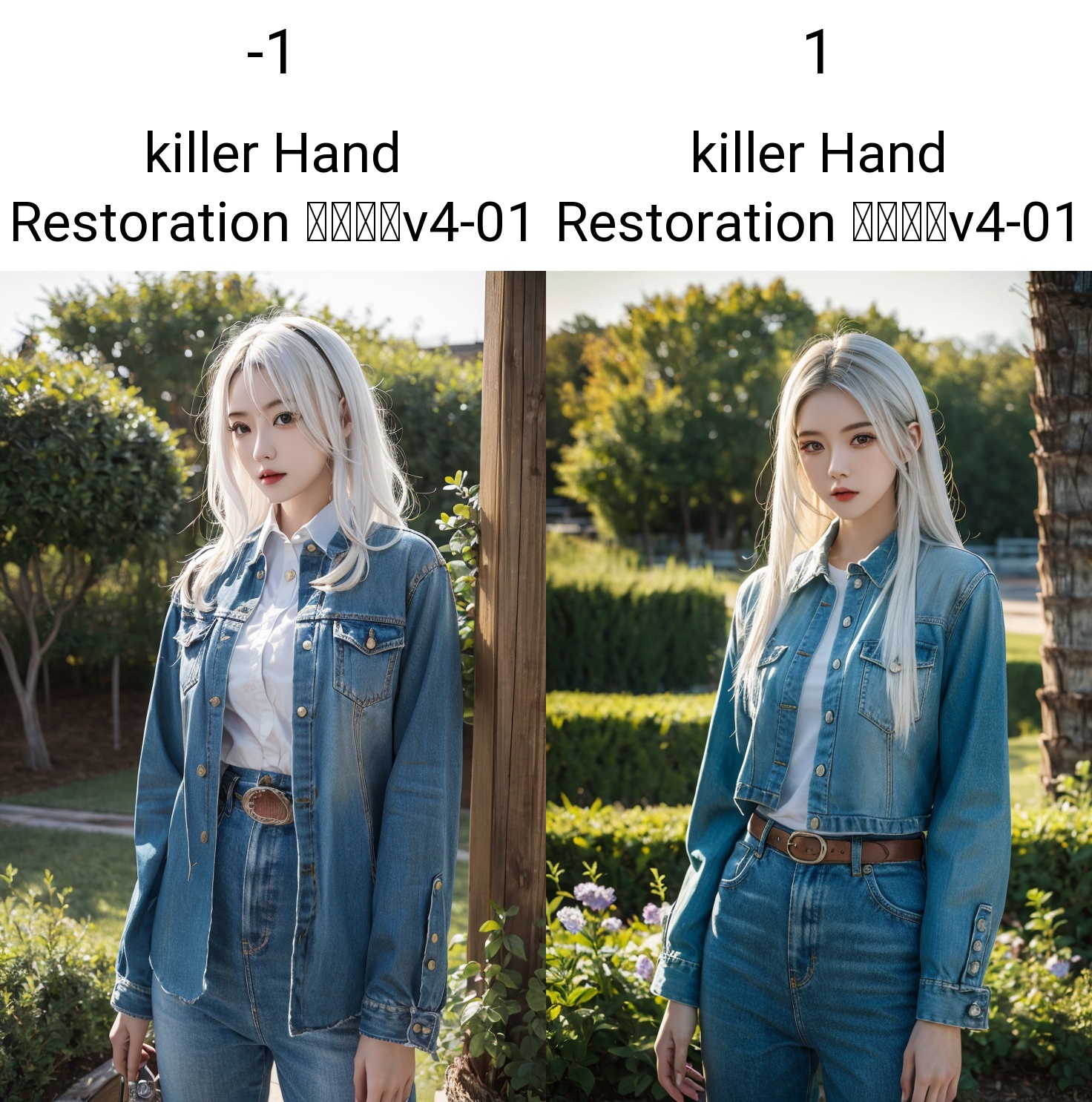 (masterpiece, best quality:1.4),finely detailed,1girl,solo,perfect body,standing,outdoors,white hair,random costumes,(cowboy_shot:1.2),<lora:killer Hand Restoration 手部修复v4-01:-1>,