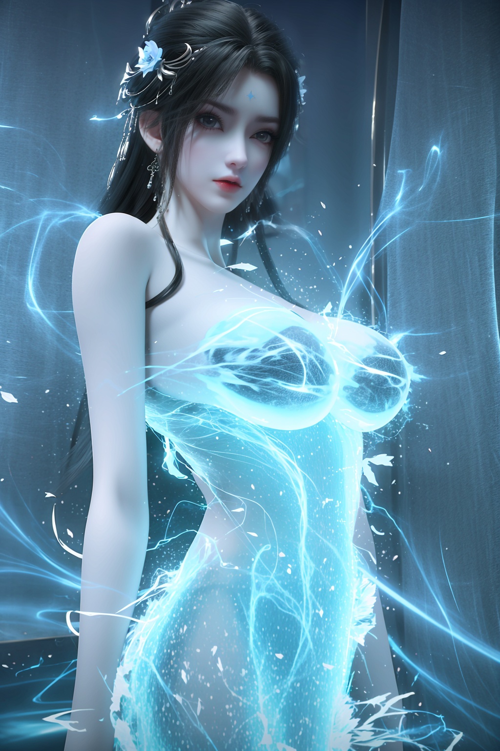 (8k, RAW photo, best quality, masterpiece:1.2),hatching (texture),skin gloss,light persona,artbook,extremely detailed CG unity 8k wallpaper,official art,(high detailed skin),glossy skin,contrapposto,female focus,sexy,fine fabric emphasis,wall paper,flower,lying,indoors,on side,curtains,butterfly,1girl,solo,looking at viewer,ribbon,flower,petals,qy-hd,<lora:0406蓝衣清漪64:0.8>,ll-hd,<lora:1111白皙质感:0.5>,ty-hd,ty-hd,<lora:0110田野:0.6>,