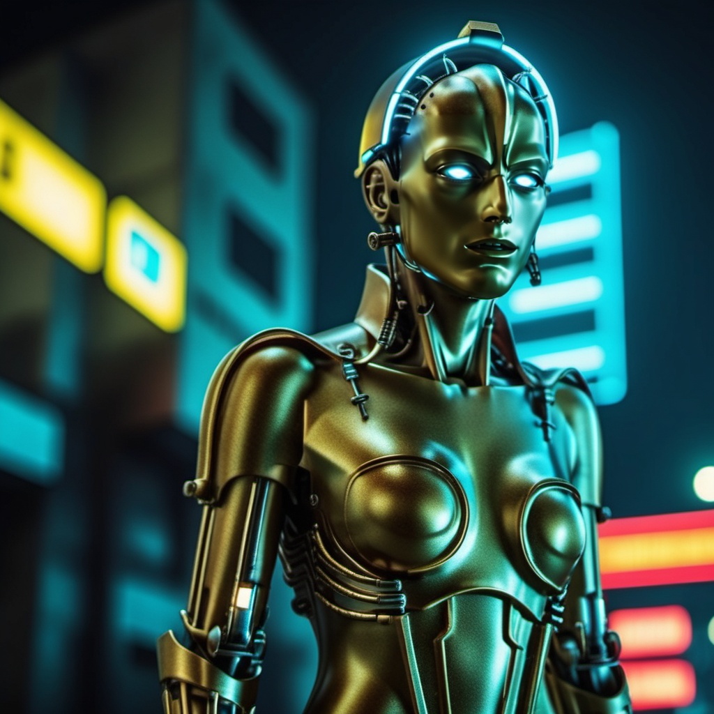Maschinenmensch1024,  a robot,  cyberpunk background on Tensor.Art