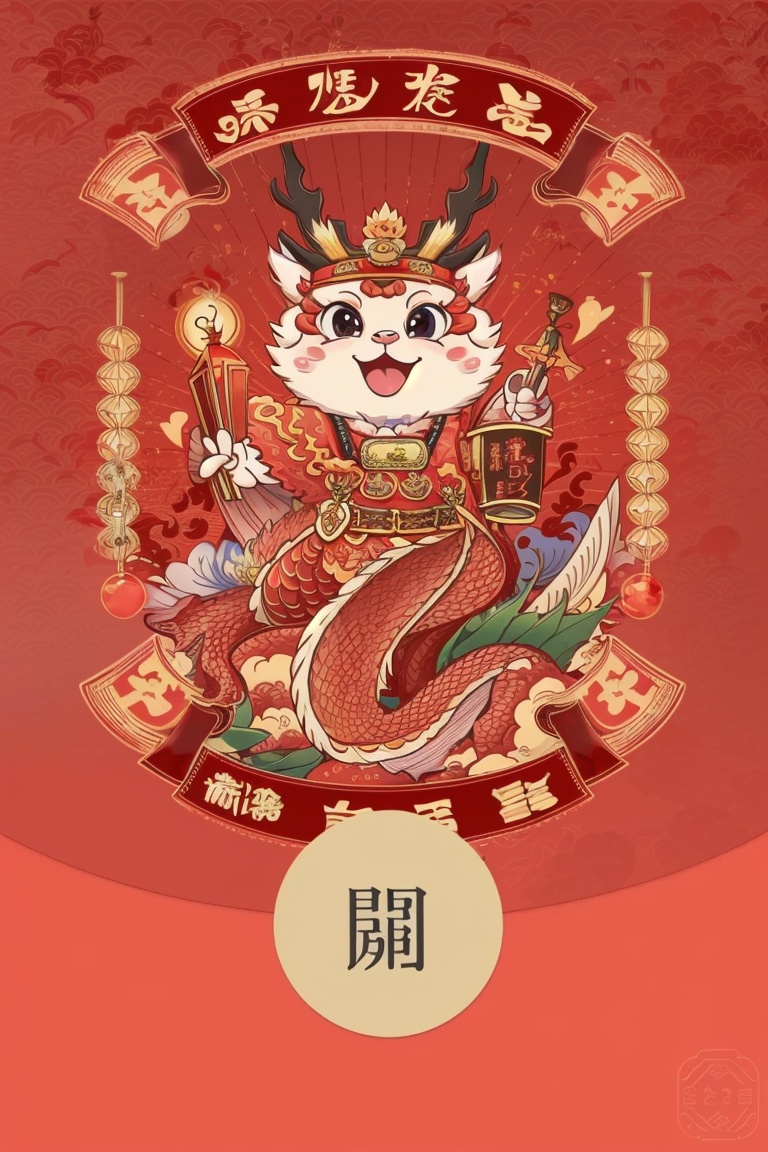 ((HRD, HUD, 8K)),((masterpiece, best quality)), highly detailed,text focus, cover, red theme, red background, monochrome,dragon, dragon horns, dragon claw, no humans, solo, looking at viewer, open mouth, food, blush stickers, flower, comic, new year, lantern, traditional youkai,  <lora:20231230-1703916462255:0.7>