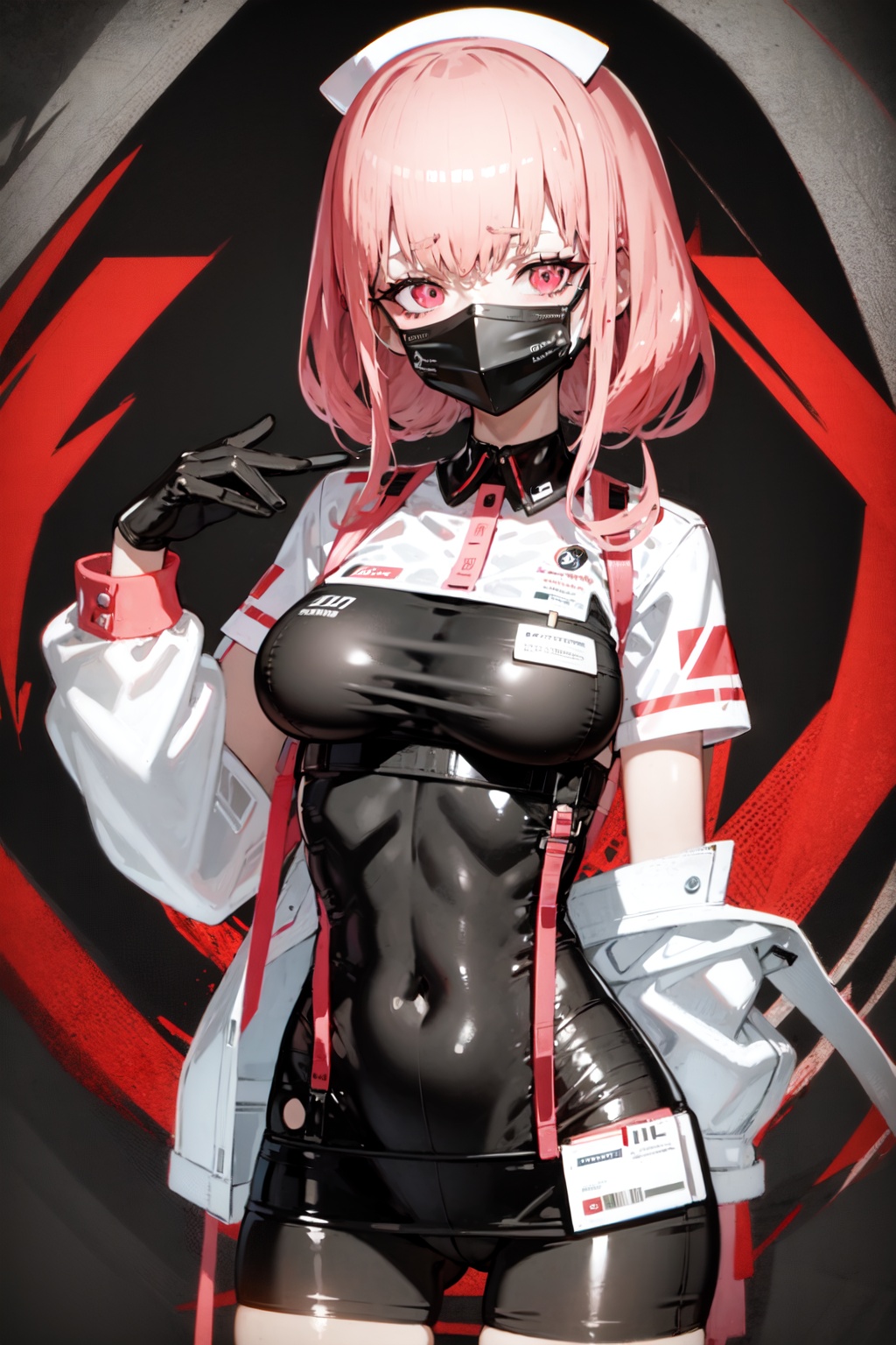1girl,nurse,looking at viewer,bodysuit,mask,cyberpunk<lora:NecoStyle:1>