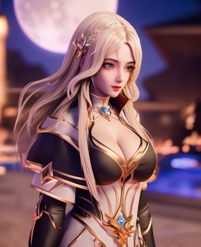 <lora:556-DA-神印王座-温柔一刀:0.8>(,1girl, ,best quality, ),looking at viewer,masterpiece, (( , )),, realistic,science fiction,mole, ultra realistic 8k cg, full moon, (cleavage), (),