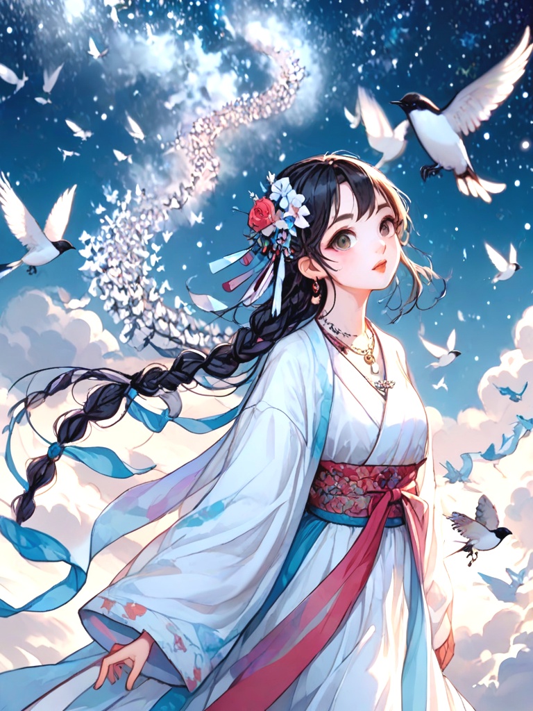 source_anime,  magpie bridge,  birds flock on Tensor.Art