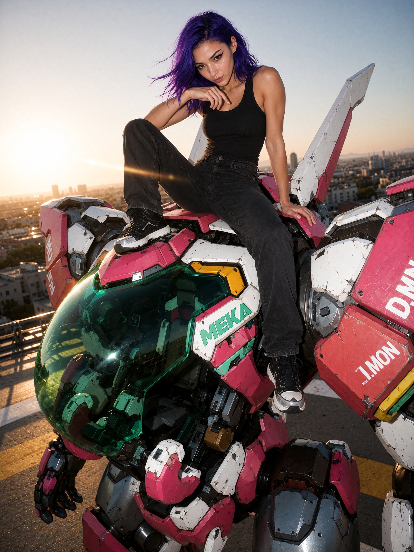 dmon,  bright purple hair,  dmon with meka on Tensor.Art