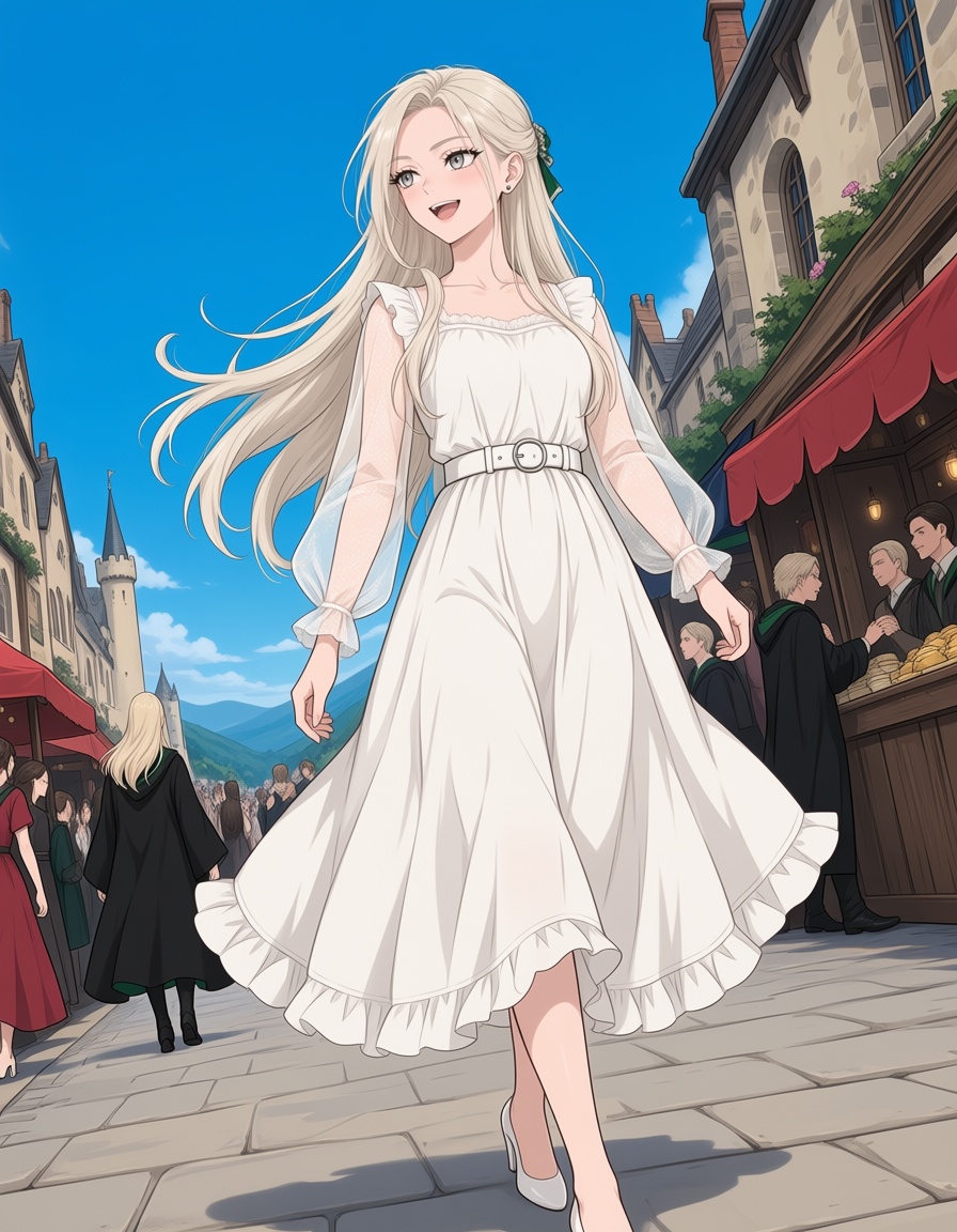 1girl,  hogwarts,  hogwarts castle on far mountain in background on Tensor.Art
