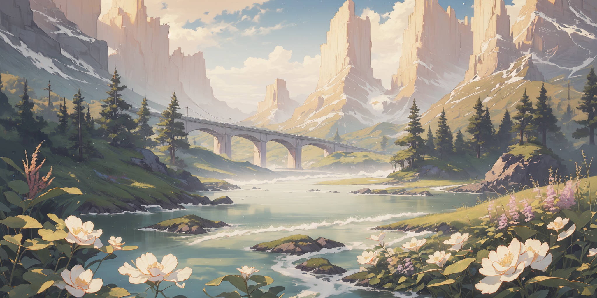 scenery,outdoors,light particles,beautiful detailed sky,beautiful detailed glow,best shadow,panorama,(River, Canyon, Rocks, Water, Rapids, Wildlife, Serenity, Adventure:1.3),(Tranquil river, Camping, Starlit sky, Campfire, Serenity, Camping gear:1.2),(Water lilies, Lotus flowers, Cattails, Willow trees, Reflections, Warm hues:1.1),(masterpiece, best quality, beautiful and aesthetic:1.3),extremely detailed CG,ultra-detailed,beautiful concept illustration,illustration,extremely fine and beautiful,perfect details,<lora:YOUHUA-000018:1>,oil painting \(medium\),
