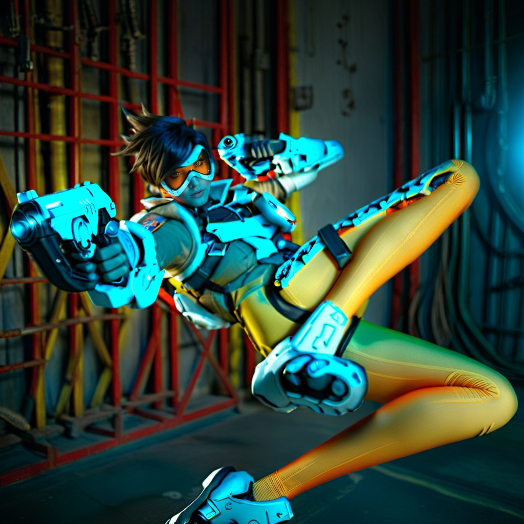 cinematic photo a woman with an orange glassmask holding guns in a futuristic cyberpunk background,  neon lights . 35mm ph...