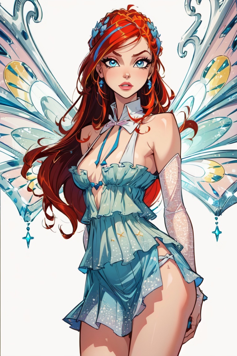 dress,  fairy wings,  red hair on Tensor.Art