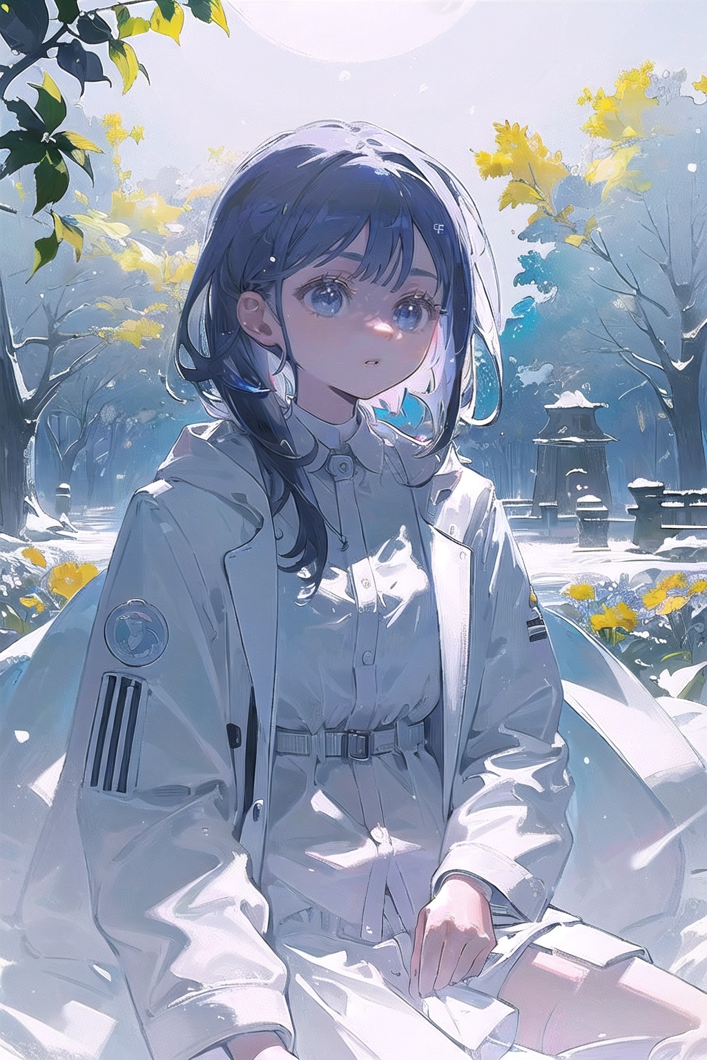 1girl sitting at a park,  parted lips, by BLANK42_AI on Tensor.Art