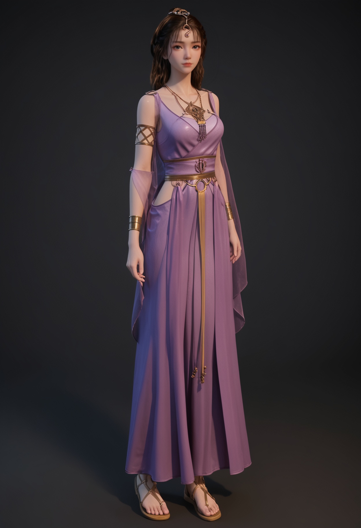 (standing full_body:1.1),score_9,score_8_up,masterpiece,(best quality),intricate details,facing viewer,(looking at viewer:1.1),<lora:YQ_pony_wensiyue_V4:0.8>,q1528437228,1girl,solo,jewelry,blue dress,dress,purple dress,necklace,brown hair,long hair,black hair,hair ornament,bracelet,armlet,brown eyes,sandals,ponytail,sash,black eyes,blue eyes,BREAKscore_9,score_8_up,masterpiece,(best quality),perfect anatomy,(hourglass),perfect face,(simple background,pure black background,black background:1.1),fair_skin,shiny_skin,Ivory_skin,