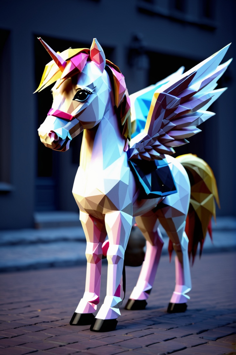 pink pony made of lowpoly,  character focus:1.1 ,  dramatic angle on Tensor.Art
